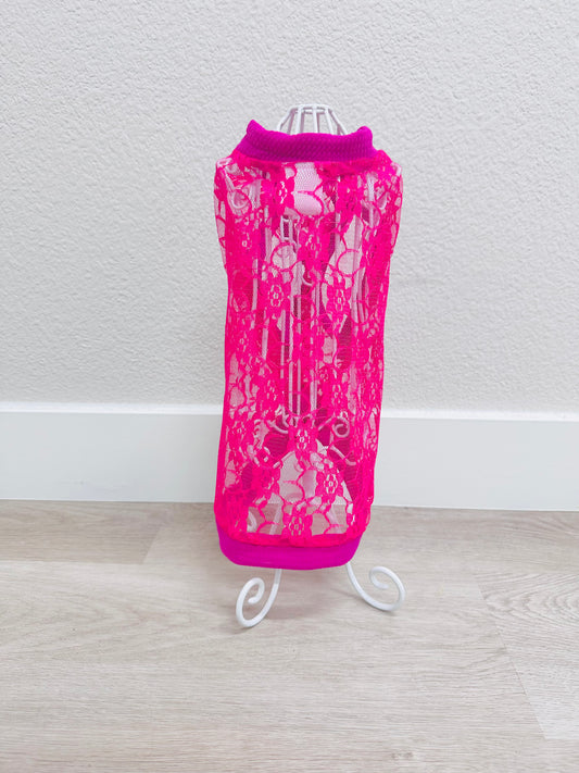 Hot Pink Lace Sleeveless Tank Top