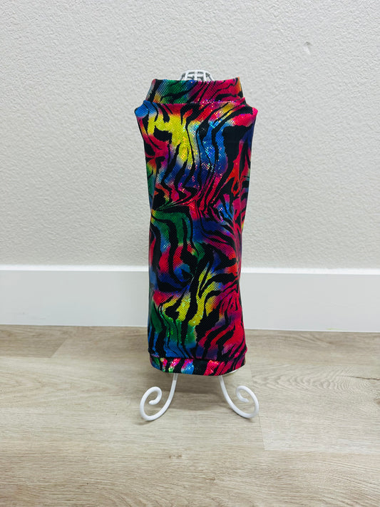 Holographic Rainbow zebra Stripe 4 Way Stretch Latex Sleeveless Tank Top