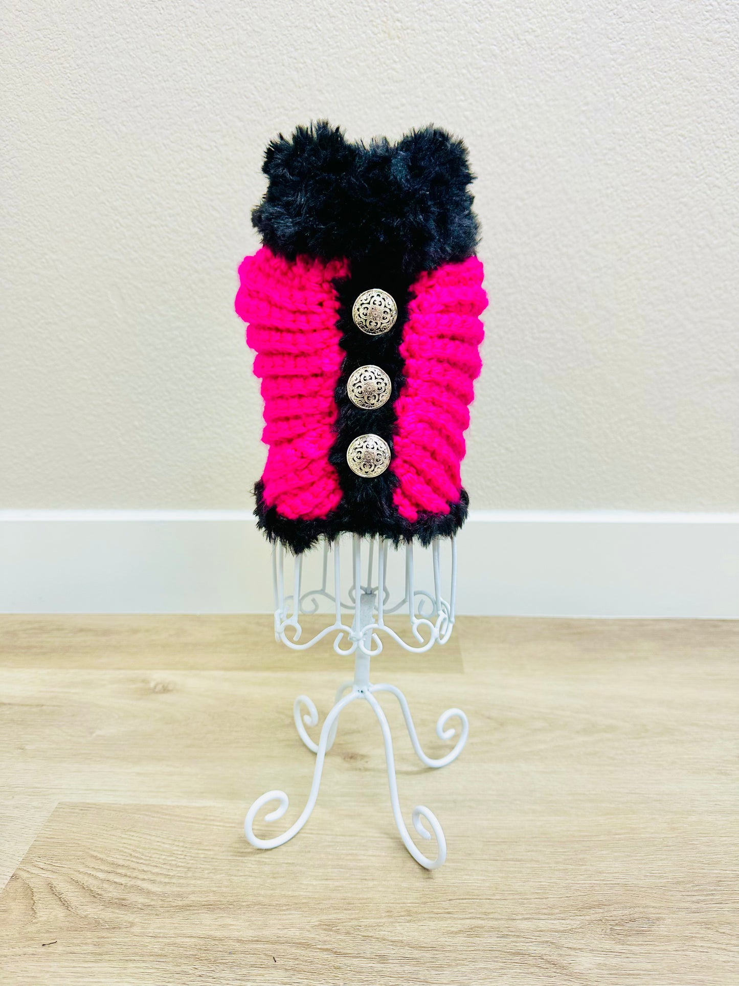 Limited Size Run Faux Fur Trim Hot Pink Crochet Dog Sweater