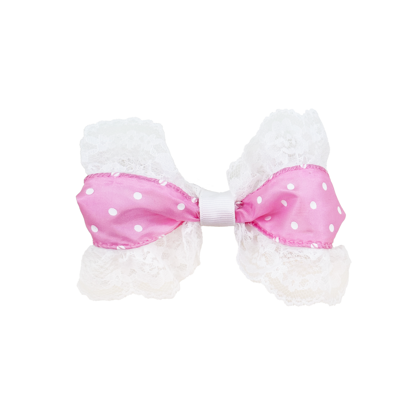 Pink Polkadot and Lace Small Fancy Spring Dog Hair Bow