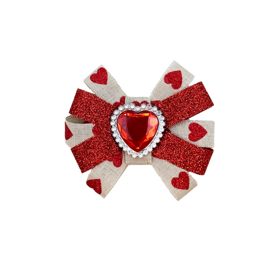 Glitz and Glitter Hearts Small Fancy Spring Dog Hair Bow