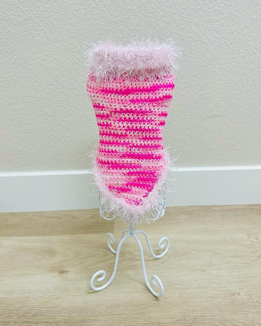 Limited Size Run Fluffy Pink Stripe Crochet Dog Sweater