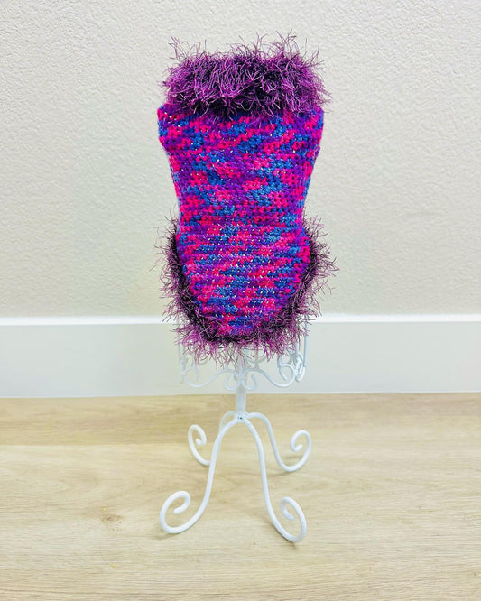 Limited Size Run Purple and Blue Fluffy Crochet Dog Sweater