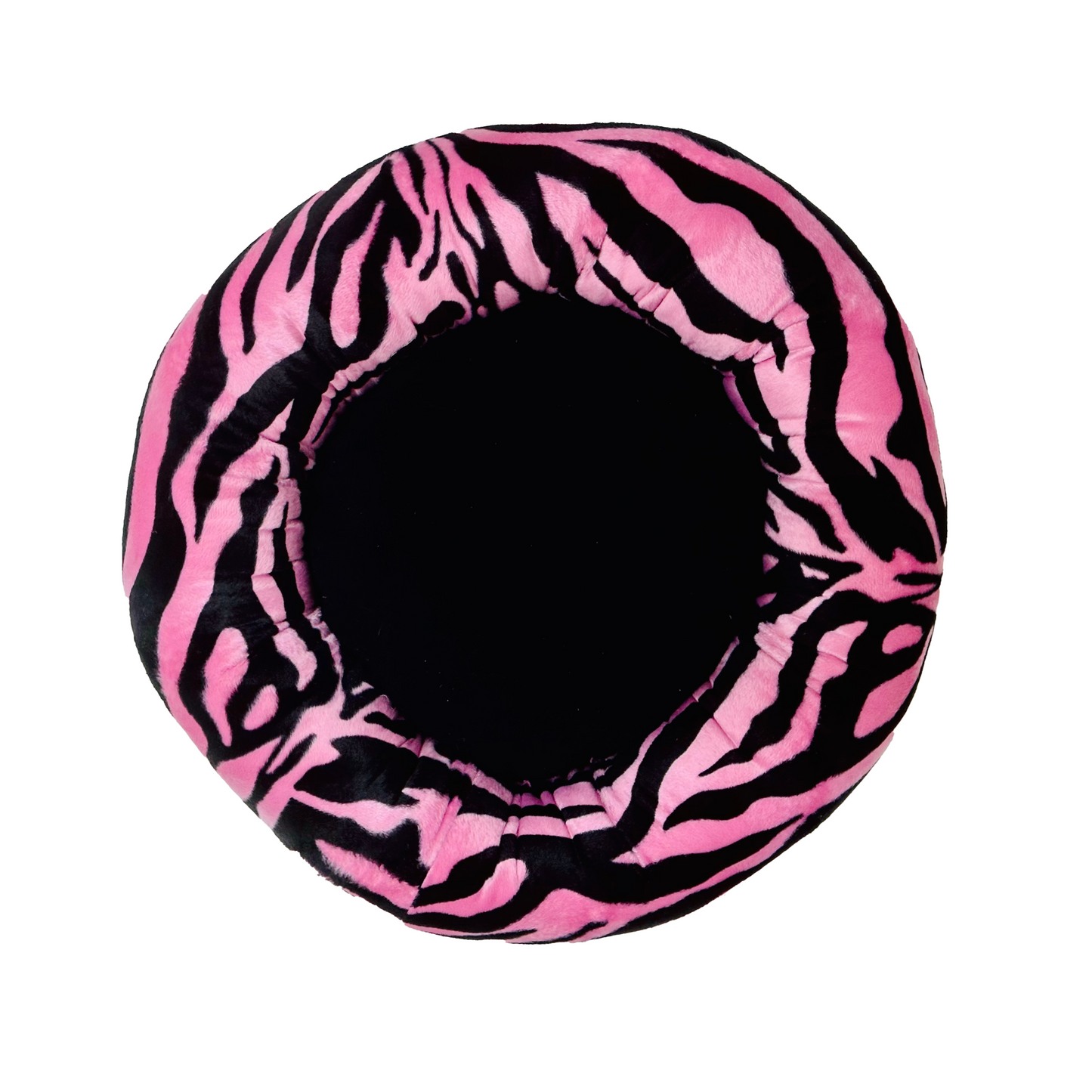 Pink and Black Zebra Plush Cuddler Dog Bed