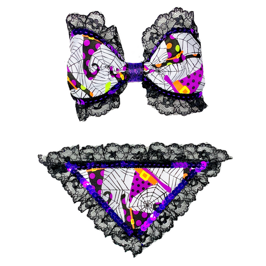 Wicked Web Dog Hair Bow and Bandana Set