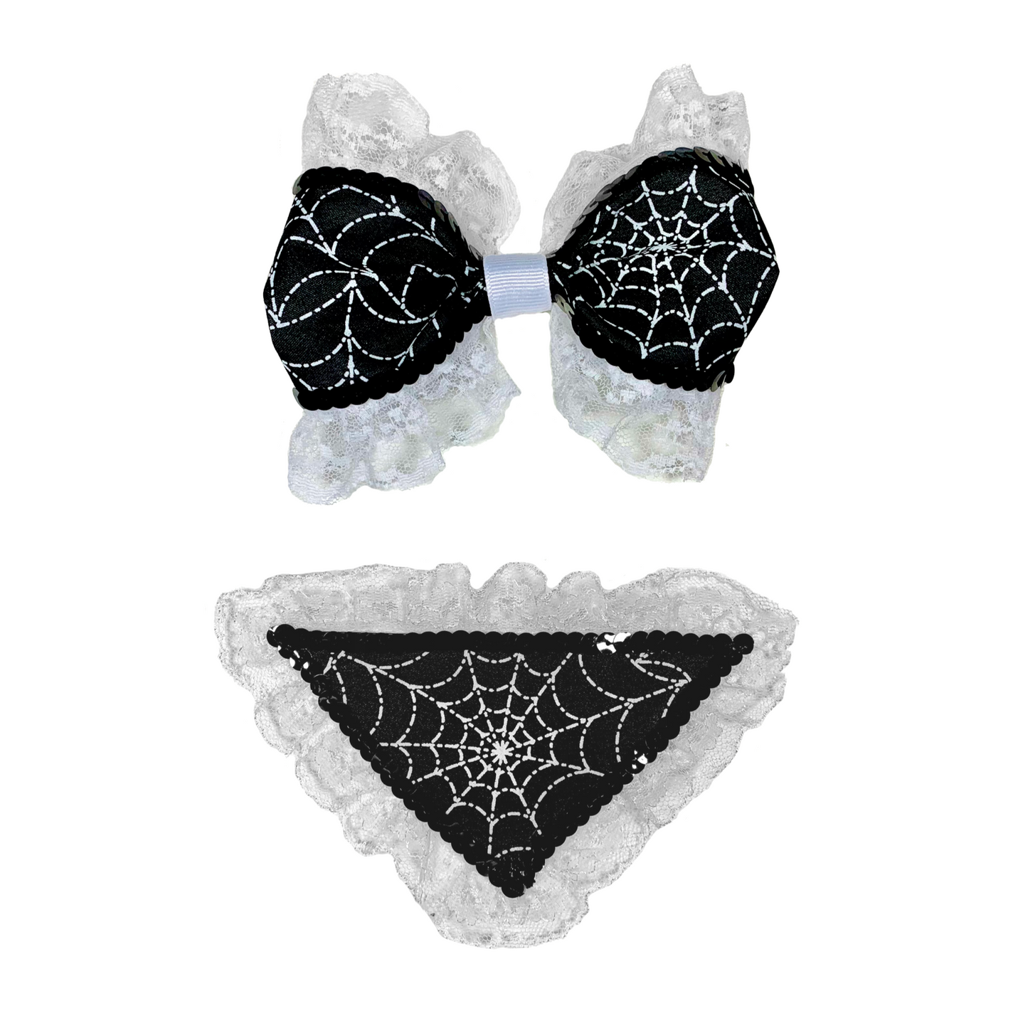 Walkin' In Your Spiderwebs Dog Hair Bow and Bandana Set